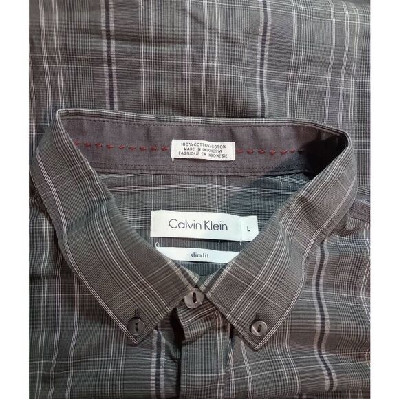 Calvin Klein Shirt Men's‎ Large Slim Fit Gray Button Front Long Sleeve - Picture 5 of 7